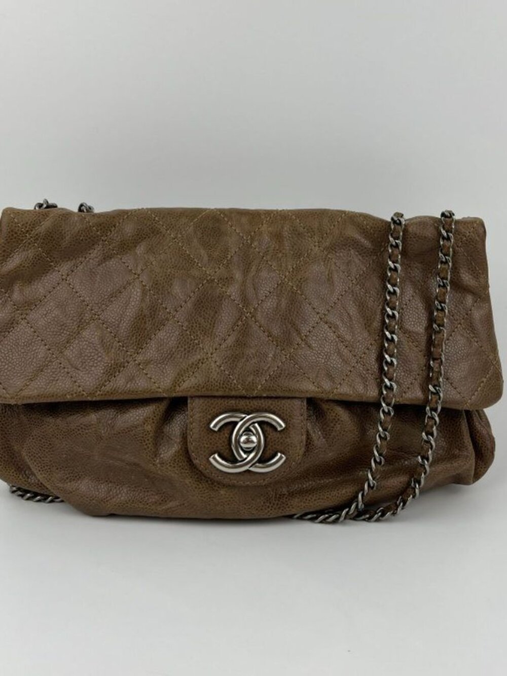 ★SOLD★ Chanel CC Logo Quilted Chain Shoulder Bag Brown Caviar Leather Vintage - Picture 3 of 16